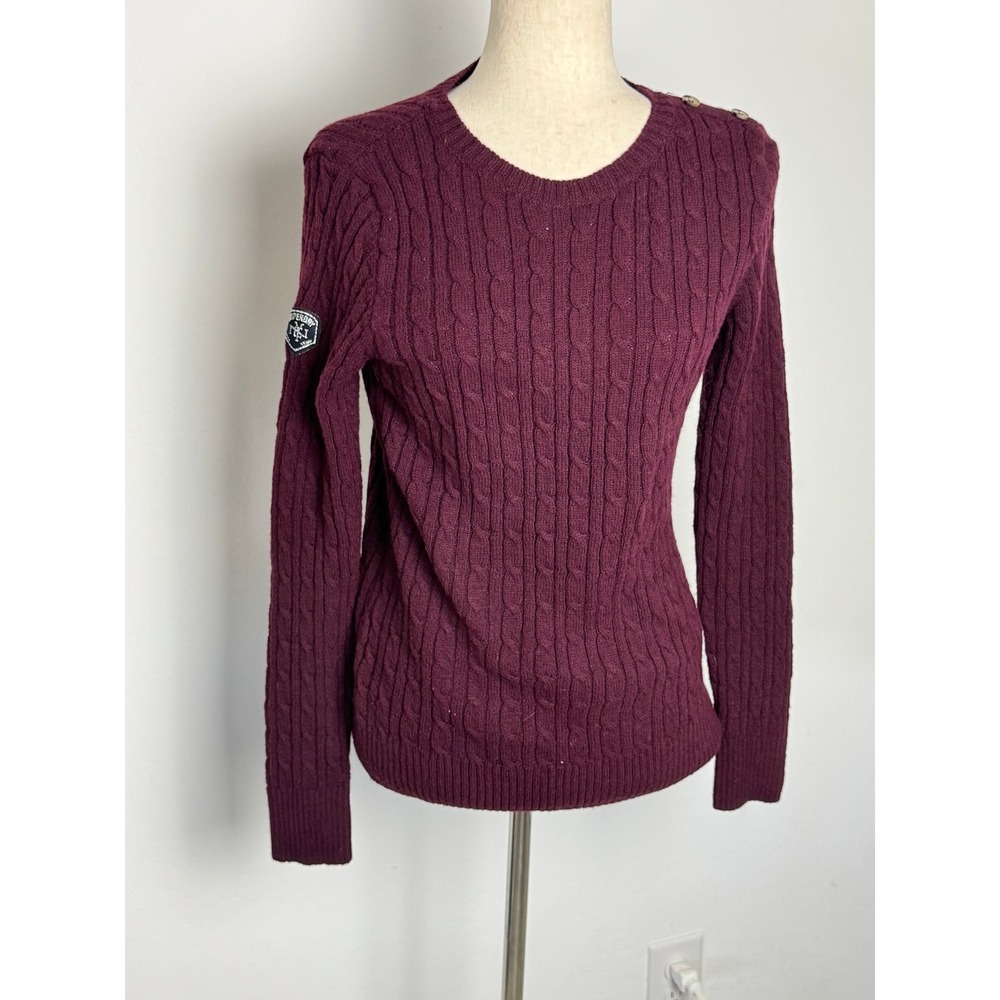 Superdry Vintage Premium Knitwear Cable Knit Sweater Burgundy Small